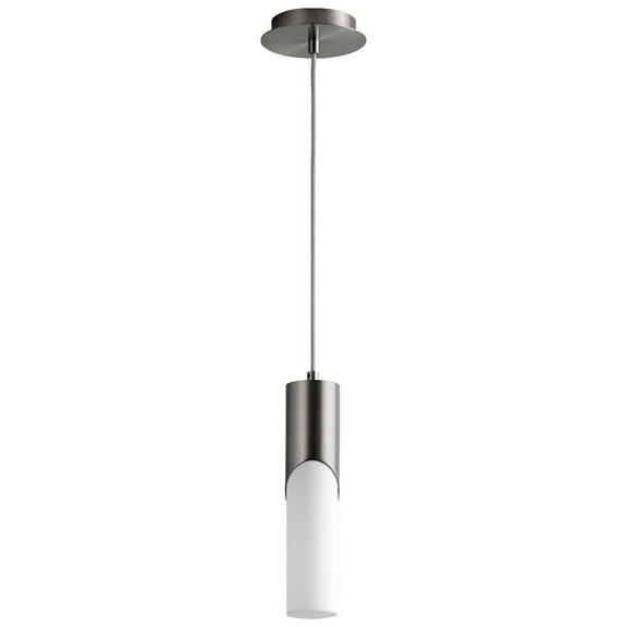 13.25 Inch 5.1W 1 Led Tall Pendant-Satin Nickel Finish-Matte White Glass Color-3000 Color Temperature Oxygen Lighting 3-668-224
