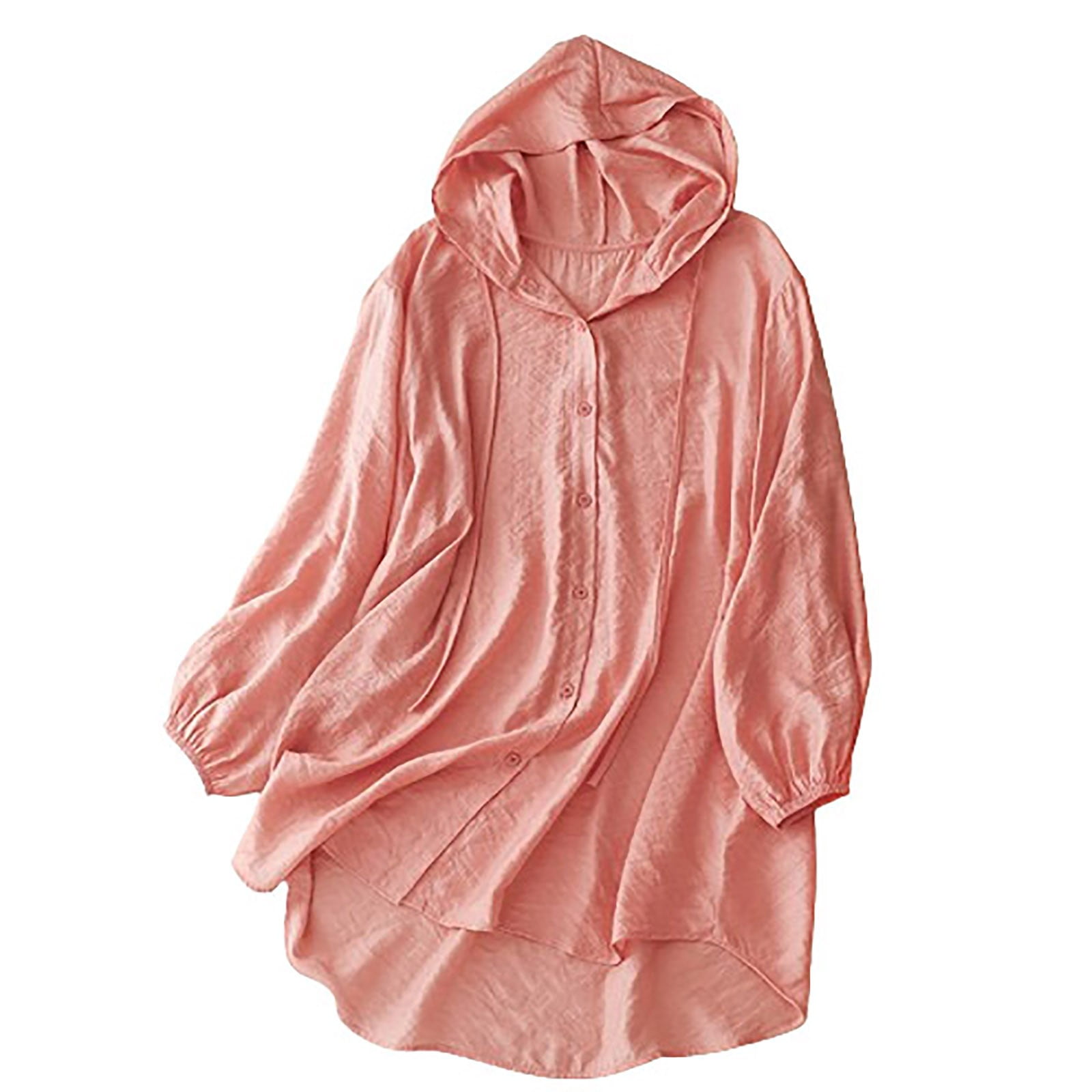 AherBiu Linen Hoodie for Women Button down Sun Protection Jacket Lightweight Outdoor Trendy Hooded Sweatshirts