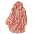 thumbnail image 2 of fatyb Women's Long Sleeve Button down Shirt Jackets Casual Summer Cotton Linen Drawstring Hoodie Tops, 2 of 7
