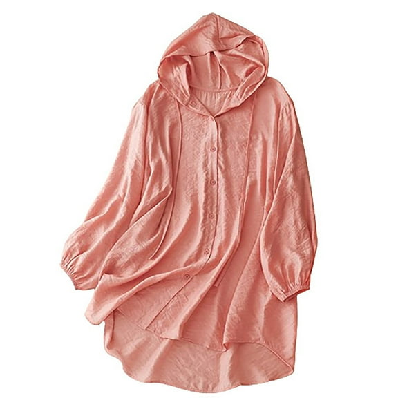 Alkepwun Beach Cover Ups for Women Cotton Linen Hoodies Lightweight Sweatshirt Long Sleeve Button Down Hooded Shirt Top
