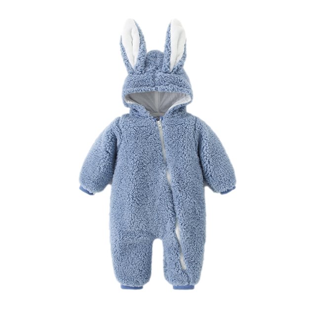 Toddler Baby Boy Girls Color Plush Cute Rabbit Ears Winter Thick Jumpsuit Romper