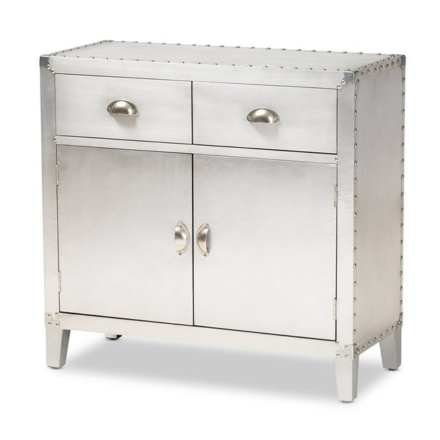 Baxton Studio Armoire de Rangement 2 Portes Accent Métal Argent