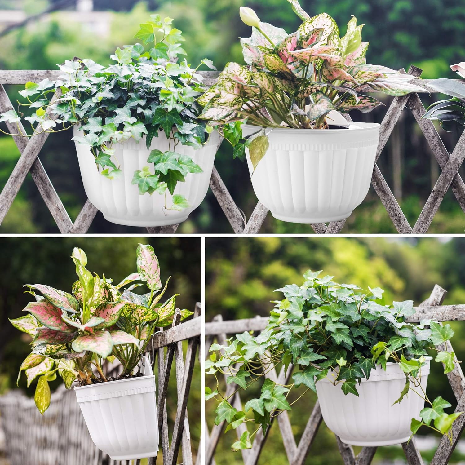 4/6 Pack 8/10 inch  White Wall Planter Pots Vertical Living Wall Hanging Planters Wall Mounted Planter Holder with Drainage Hole for Indoor Outdoor Plants Wall Decor with Hooks/Screws
