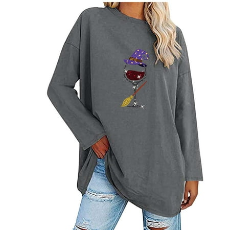 

Mrat Womens Crewneck Slim Fit Tops Long Sleeve Round-Neck Blouses & Shirts Ladies Fashion Printed Loose T-shirt Long Sleeves Blouse Round Neck Casual Tops Long Sleeve Bustier Tops for Female