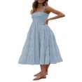 thumbnail image 4 of PENGXIANG Femme Été Boho Midi Robe Été Froncé Sans Manches Cravate Sangle Smocked Tiered A-Line Robe Fluide Bleu Clair S, 4 of 8