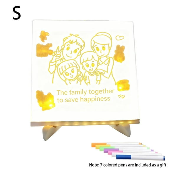 LED Acrylic Message Board with Adjustable Stand, Light Up Drawing Pad with 7 Color Markers, USB Powered Writing Tablet for Desk Notes & Kids Art