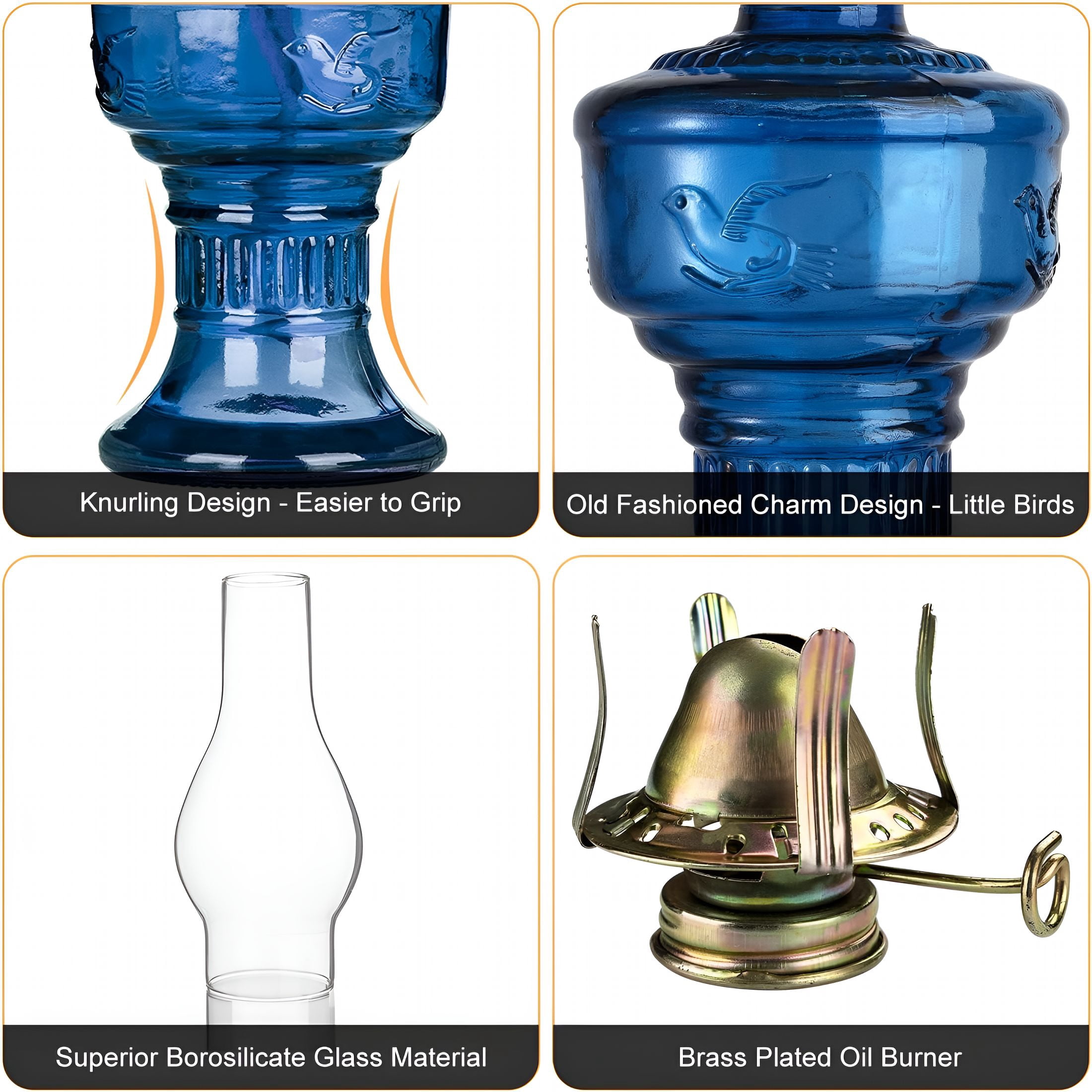 HIBIBUD 2 Pcs Chamber Oil Lamps for Indoor Vintage Kerosene Lamp Rustic Hurricane Kerosene Lantern with Adjustable Fire Wick Lighting Oil Lantern for Tabletop Decor and Emergency Lighting,H:12.6''