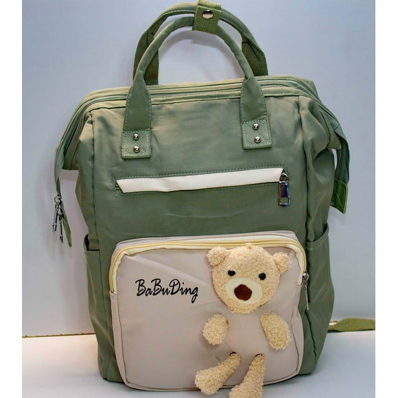 Mochila en tela con varios compartimentos Decorativo con oso de felpa VERDE Moda Mochila escolar dama