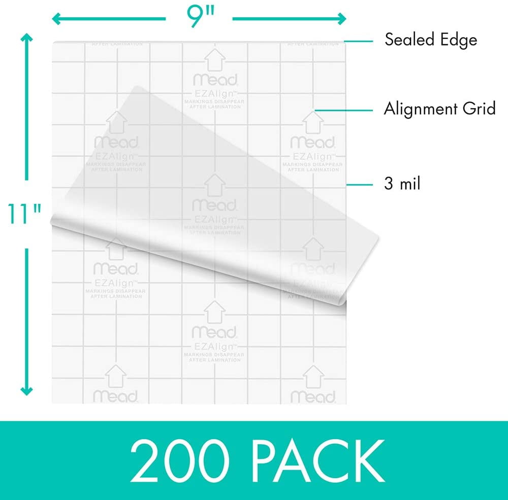Mead Thermal Laminating Pouches, Lamination Sheets, Letter Size Pouch, 3 Mil, EZ-Align, 200 Pack (39031)