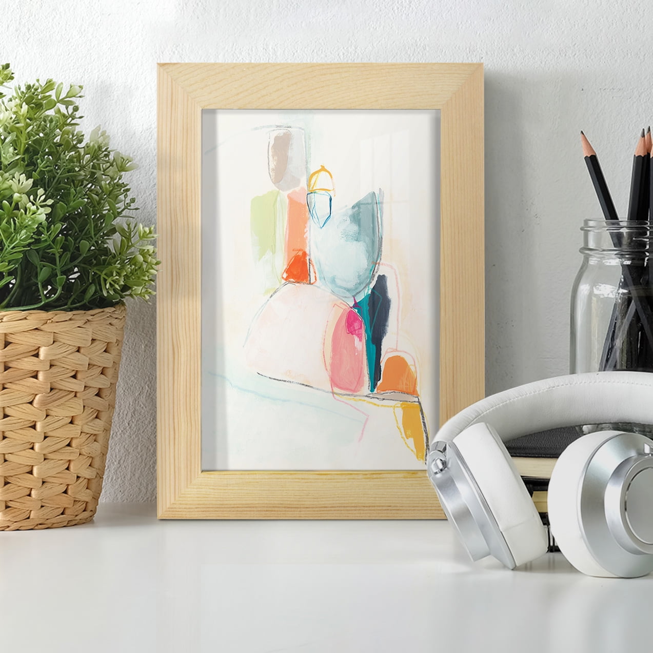 Factotum I -Framed Print w/glass-Natural Wood
