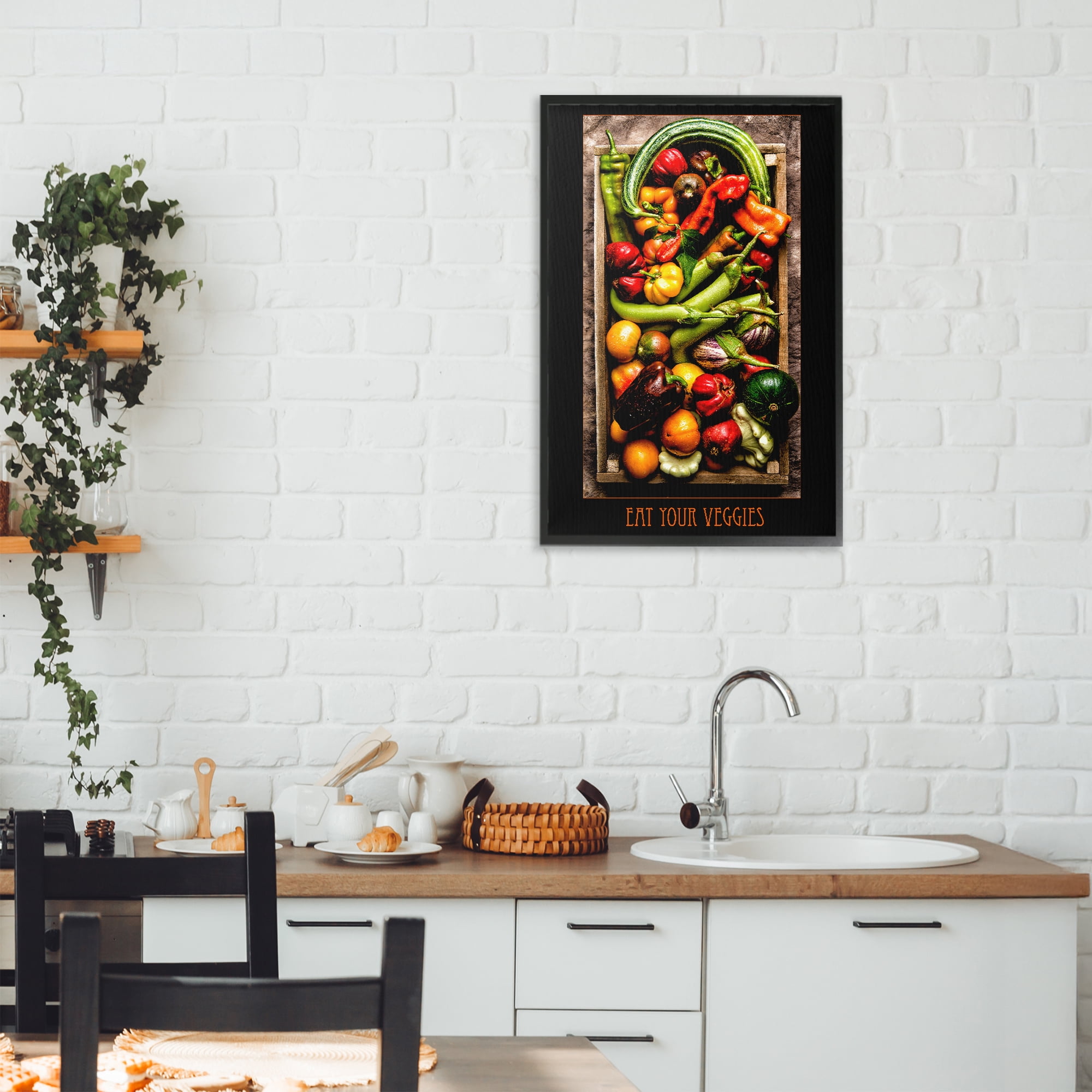 Stupell Industries Eat Your Veggies Vibrant Harvest Black Framed Giclee Art, design by Carl Kravats