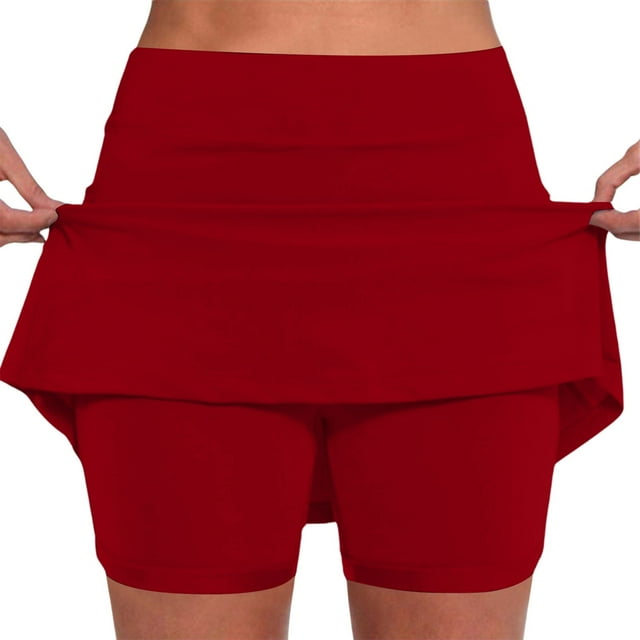 Women's Mid Waist Skort with Pockets - Active Casual Two Piece Shorts Skirt, Polyester Material, Functional Pockets, Layered Look without Hassle