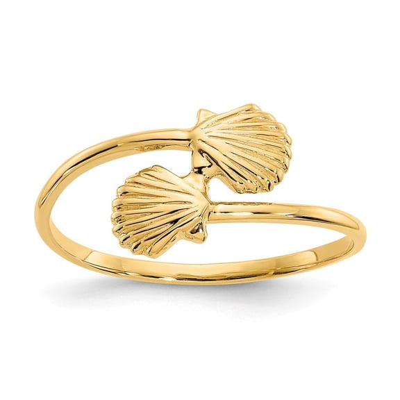14K Yellow Gold Ring Band Themed Polished Shells