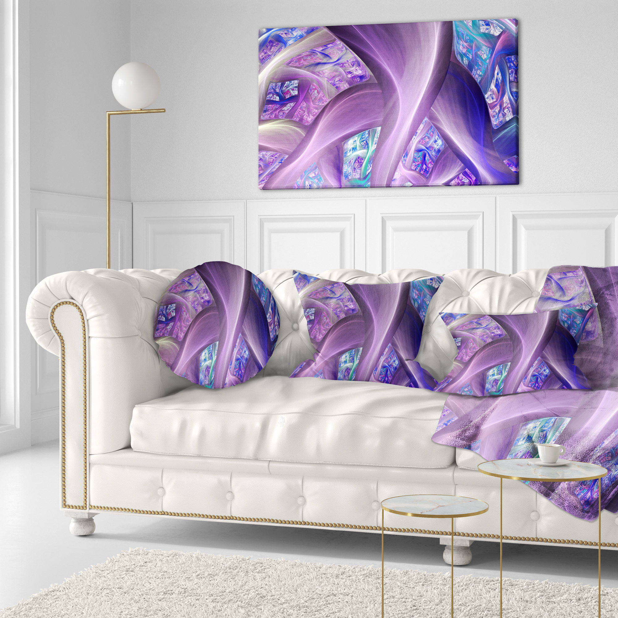 Designart Purple Blue Fractal Curves - Abstract Throw Pillow - 12x20