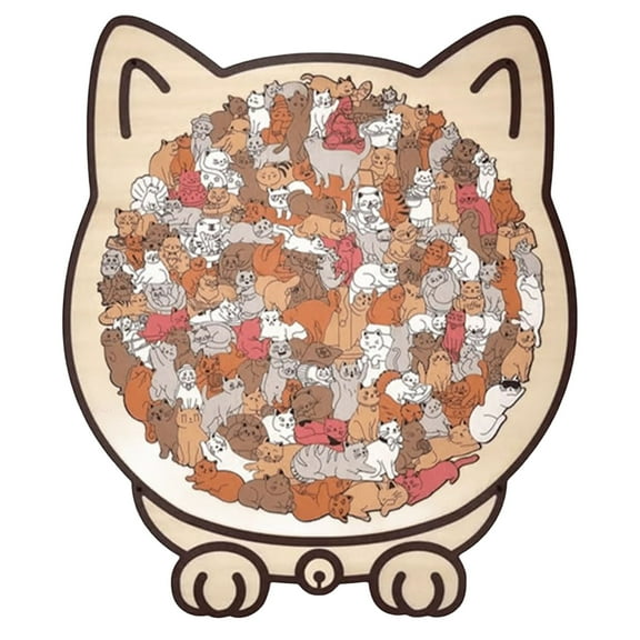 135-Piece Morandi-Colored Animal Shape Wooden Jigsaw Puzzle Cat Shaped Unique Craft for Cats Lovers Home Decor Puzzle Gift