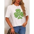 thumbnail image 2 of T-Shirt Graphique Décontracté pour Femme avec Trèfle - Coupe Décontractée, Noir avec Motif de Trèfle Vert Néon, Confortable, Col Rond, 2 of 7