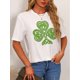 thumbnail image 2 of Women's Casual Shamrock Graphic T-Shirt - Relaxed Fit, Black with Neon Green Clover Design, Comfortable , Round Neck, 2 of 6