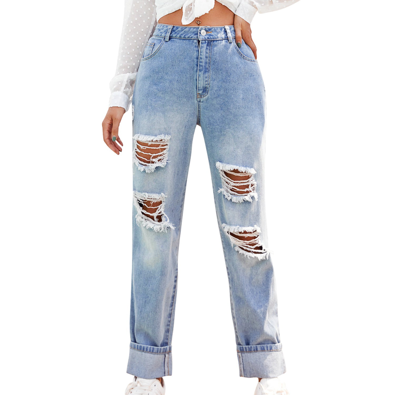Toelating Ontvanger Lucky Wash Bleaching Female Ripped Jeans For Women Casual Pencil Pants Mom Jeans  High Waist Denim Skinny Jeans XS - Walmart.com
