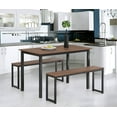 FITUEYES 3 Piece Dining Table Set with 2 Benches, Industrial Brown