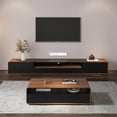 thumbnail image 3 of POVISON Modern Wood TV Stand, Lowline TV Console With Drawers, Open Storage, Cabinet, Walnut Veneer, Fully-Assembled.70.87", 3 of 11