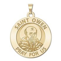 Saint Owen Religious Medal - - 1 in Size of a Quarter -Solid 14K Yellow Gold