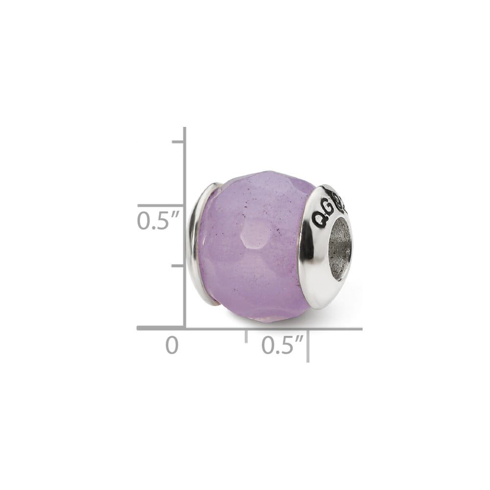 Solid 925 Sterling Silver Reflections Lavender Simulated Quartz Stone Bead 10.9mm x 10.9mm 