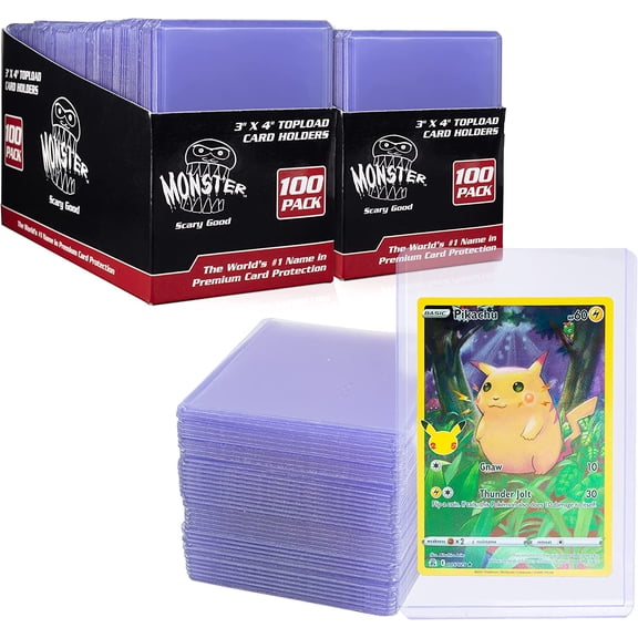 Monster Top Loaders for Collectible Trading Cards - 200 Count 3"x4" Clear Hard Plastic Card Protector Toploader Sleeves Compatible w MTG, Magic The Gathering, Yugioh, Pokemon, Sports Cards & All TCGs