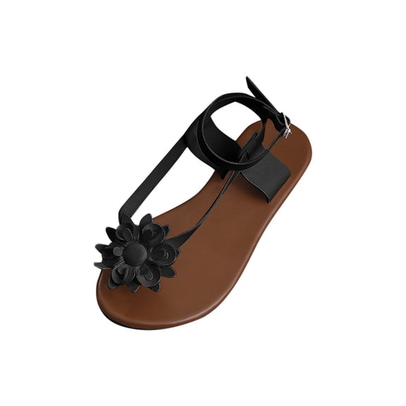 Sandals for Women Flat Shoes Summer Womens Bohemia Flip Flops Comfortable Casual Floral Dressy Beach Flats Sandal Black Women Sandal
