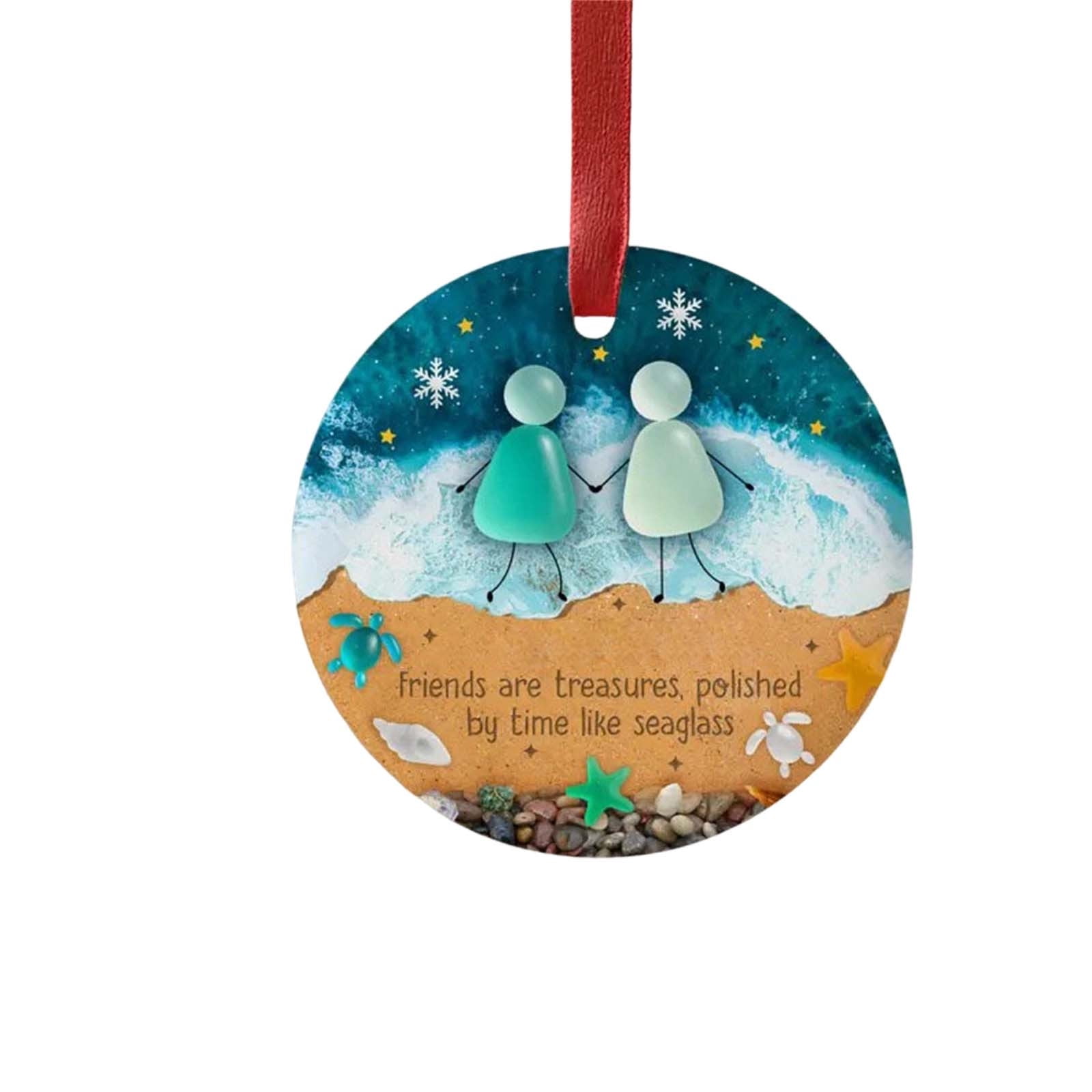 Décoration d'amitié en verre de mer en forme de cœur, décoration intemporelle en forme de cœur, pendentif de Noël à suspendre pour sapin de Noël, art du verre de mer pour meilleurs