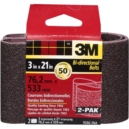 3M Sanding Belt, 3 in x 21 in, Coarse, 50 grit, 2pk