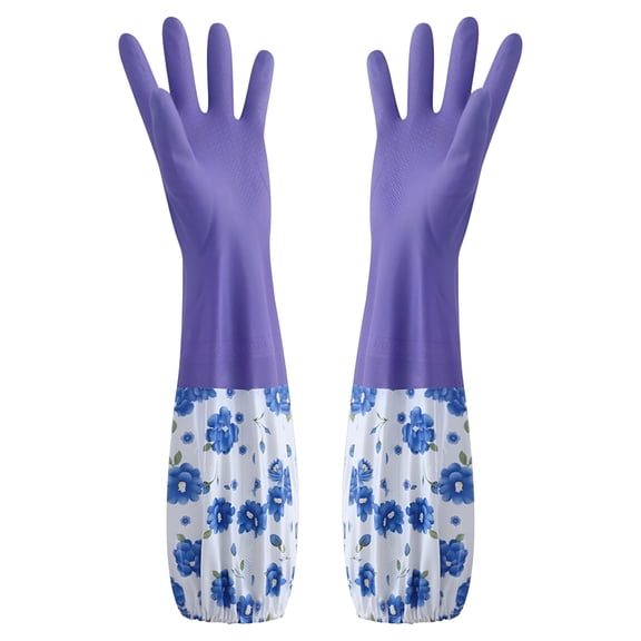 ACDANC Small Reusable Rubber Dishwashing Cleaning Gloves for Kitchen Bathroom,Non-Slip Grippy Long Dish Washing Gloves with Flocked Cotton Liner,Flexible Durable & Waterproof