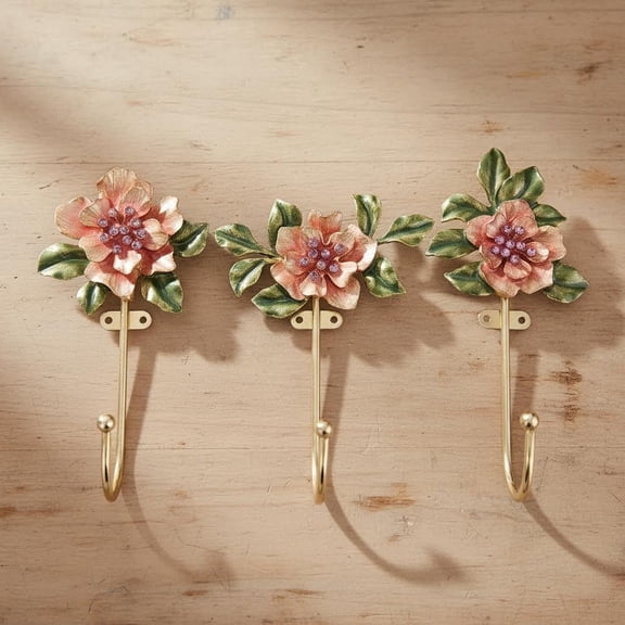Vintage Flower Shaped Decorative Wall Hooks Rack Hangers for Hanging Clothes Coats Towels Keys Hats, 3 Pack Antique Metal Mounted Wall Hook