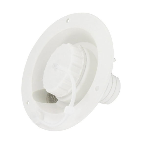 Valterra Fresh Water Inlet A01-2003 Used For RV Fresh Water System; Gravity Water Inlet; 1/2 Inch Female Pipe Thread Inside Connection; Without Check Valve; White; UV Stabilized Plastic