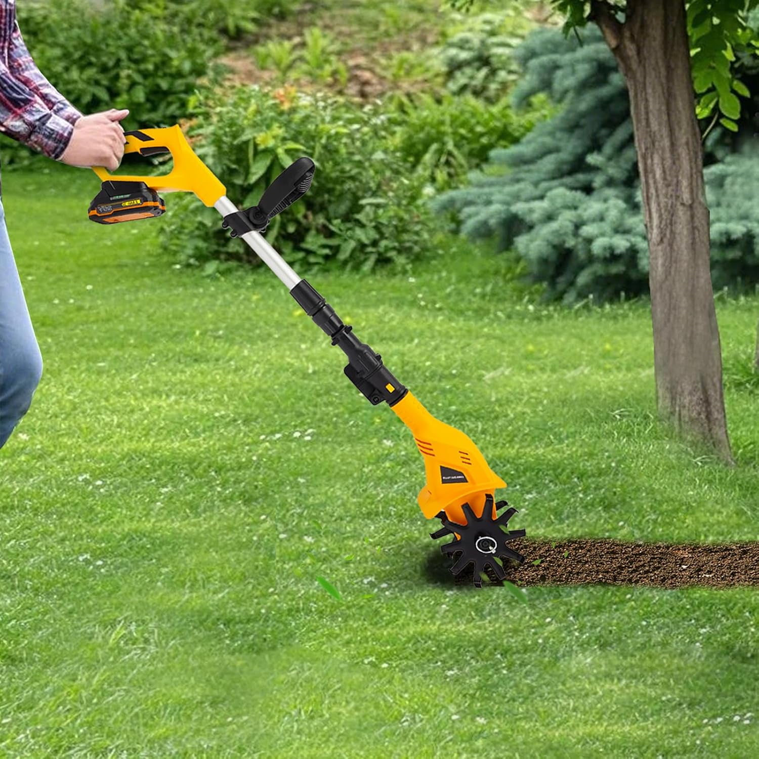 20V Cordless Tiller Cultivator, 250r/min Electric Garden Tiller, Handheld Electric Tilling Machine, Cordless Tilling Machine for Plowing, Turning