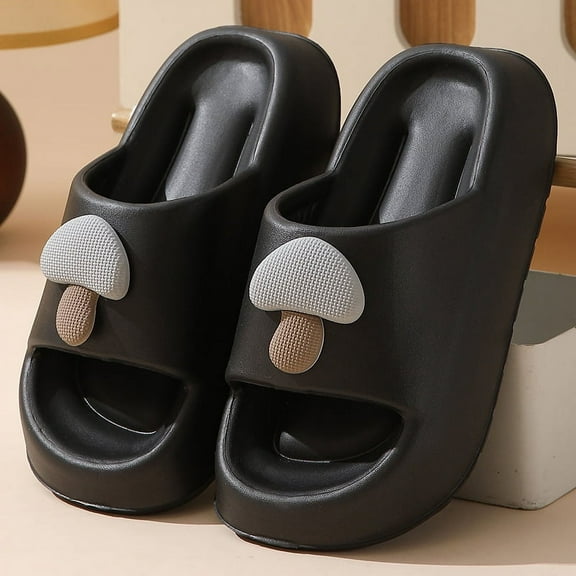 Nvzi-c Pillow Slippers for Women and Men Non Slip Quick Drying Shower Slides Bathroom Sandals ，Ultra Cushion ，Thick Sole（Size：36-37，Black）