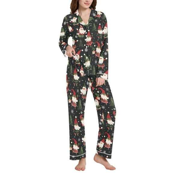 joogoo Pajamas Set for Women Happy Gnome Christmas Long Sleeve Pjs Loungewear L