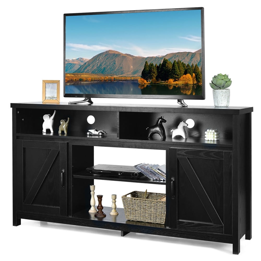 Finihen TV Stand, TV Cabinet, 59 Inch TV Stand Media Center Console Cabinet with Barn Door for TV's 65 Inch, Media Entertainment Center with Storage, for Living Room, Bedroom, Black