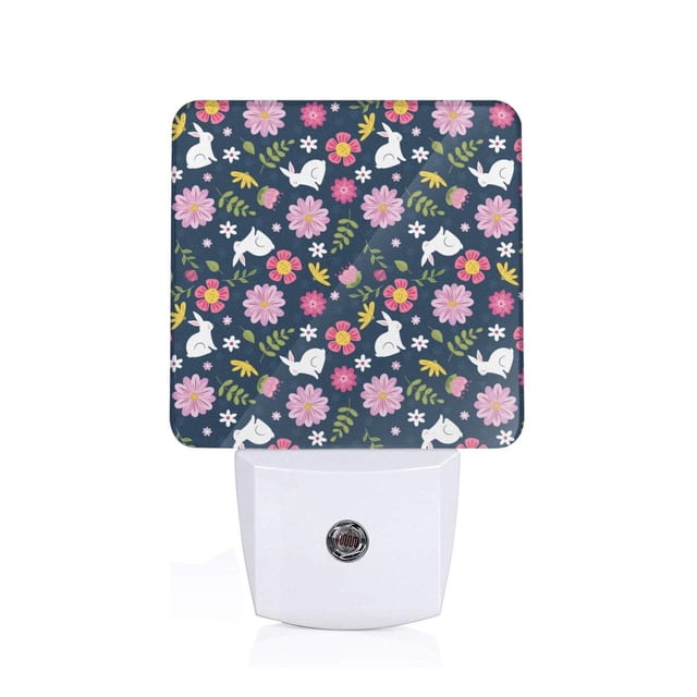Fotbe Floral Rabbit Luz Nocturna LED, Luz de Noche con Sensor de Luz Natural de Anochecer a Amanecer, Se Enchufa a la Pared, Blanco Cálido 0.5W-UK