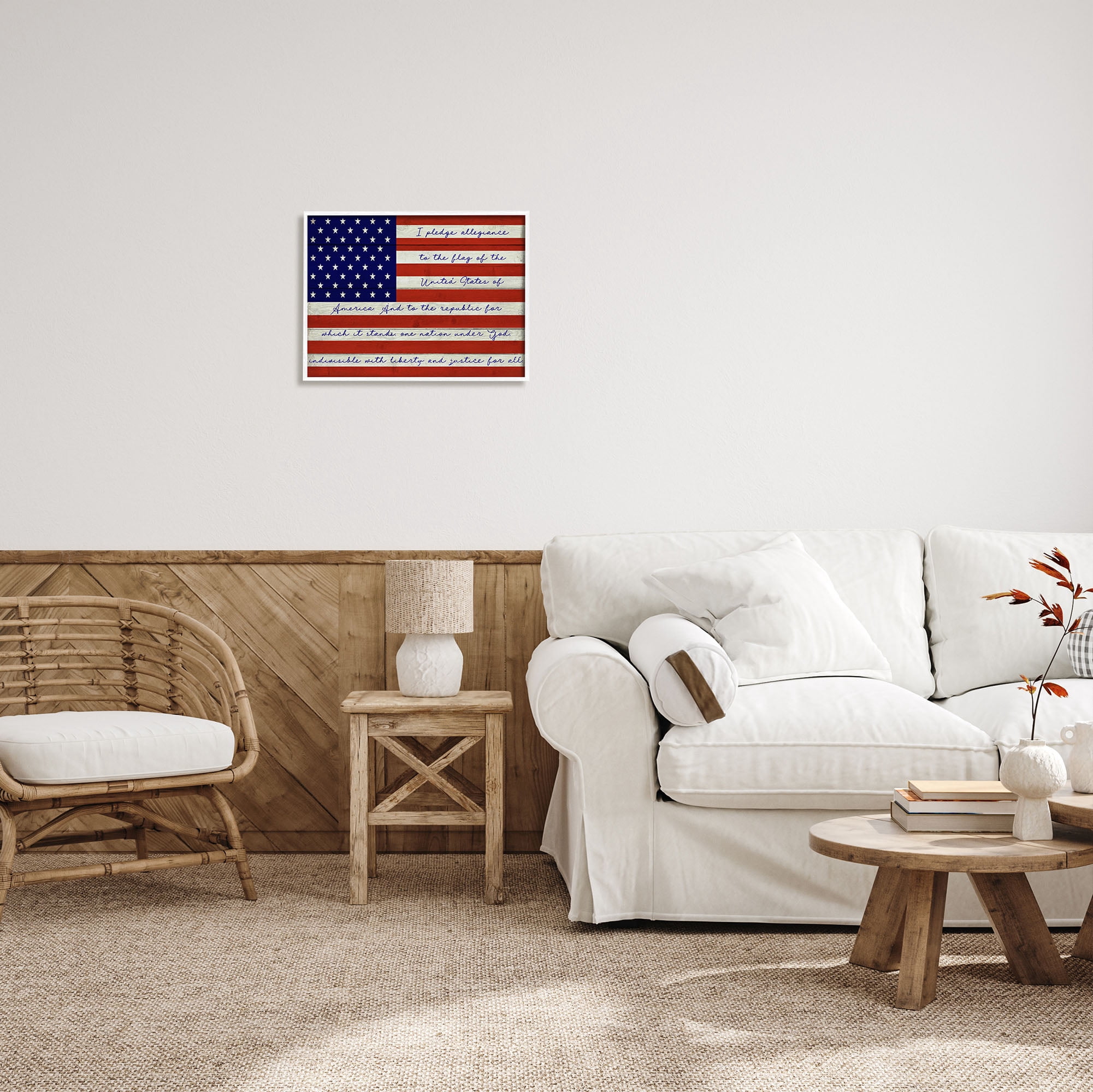 Stupell Industries Pledge of Allegiance Flag Inspirational Painting White Framed Art Print Wall Art, 20 x 16