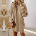 thumbnail image 3 of Womens Sweater Dress Long Sleeve Loose Crew Neck Cable Knit Pullover Tunic Mini Sweater Dresses Fall Winter Outfits, 3 of 9