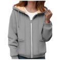 thumbnail image 4 of larppty Women's Winter Sherpa-Lined Warm Casual Solid Long Sleeve Zipper Hooded Jacket With Pockets（Grey，XXXL）, 4 of 6