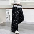 thumbnail image 5 of CPNG Girls Sweatpants Sweet Bow Print Elastic High Waist Wide Leg Baggy Pants with Lace Trim Loose Street Style Casual Pants, 5 of 7