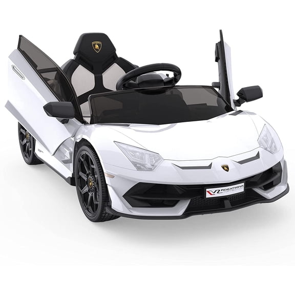 Hetoy Ride on Car for Kids 12V Licensed Lamborghini Electric Vehicles Battery Powered Sports Car with Control, 2 Speeds, Sound System, LED Headlights and Hydraulic Doors