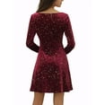 thumbnail image 3 of INSPIRE CHIC Robe de Soirée pour Femme à Imprimé d'Étoiles, Encolure Carrée, Mini Robe Vintage de Bal en Velours, TG Rouge, 3 of 6