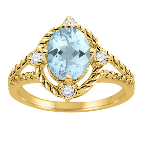 Mauli Jewels Rings for Women 1.87 Carat Aquamarine and Diamond Ring 4-Prong 10K Yellow Gold
