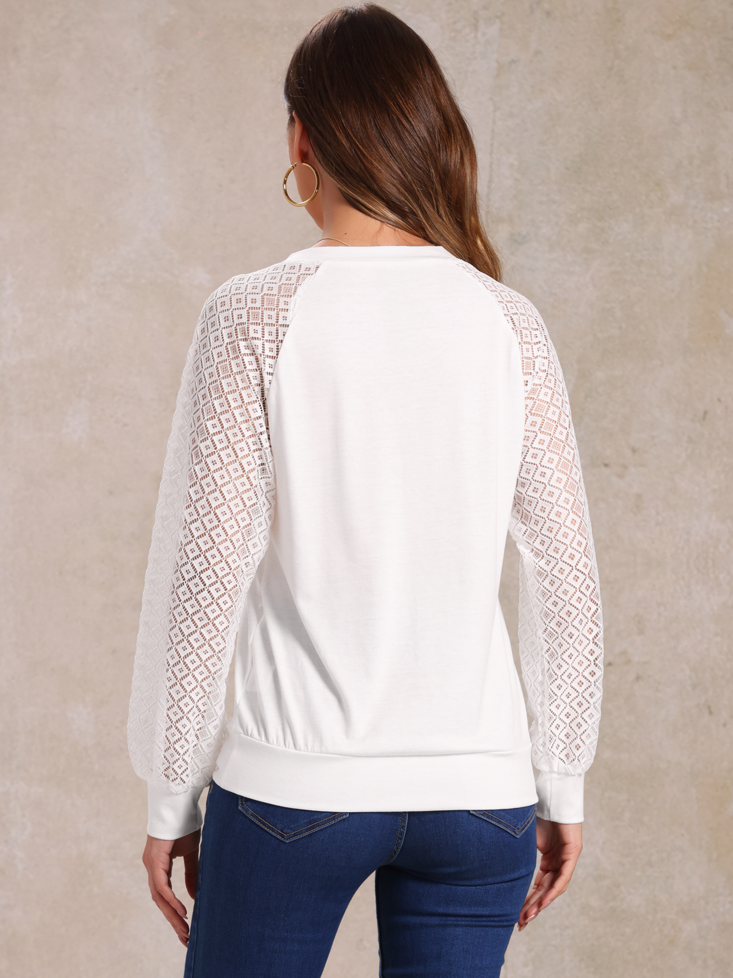 DARING DIVA Women's Lace Sleeve Work Office V Neck Tops S White