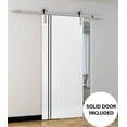 thumbnail image 3 of Sturdy Barn Door 18 x 84 inches | Planum 0016 White Silk with Frosted Glass | Stainless Steel 6.6FT Rail Hangers Heavy Set | Solid Panel Interior Doors, 3 of 6