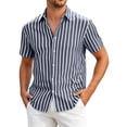 thumbnail image 2 of Kalauyu Short Sleeve Vertical Striped Button Down Shirts for Men Turn Down Collared Lightweight Blouse Casual Summer Shirt Tees, 2 of 5