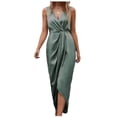 thumbnail image 3 of Hduncf Women's Wrap V Neck Sleevedless Lrregular Midi Dress Split Hem Ruched Pleated Formal Evening Party Dresses Green M, 3 of 3