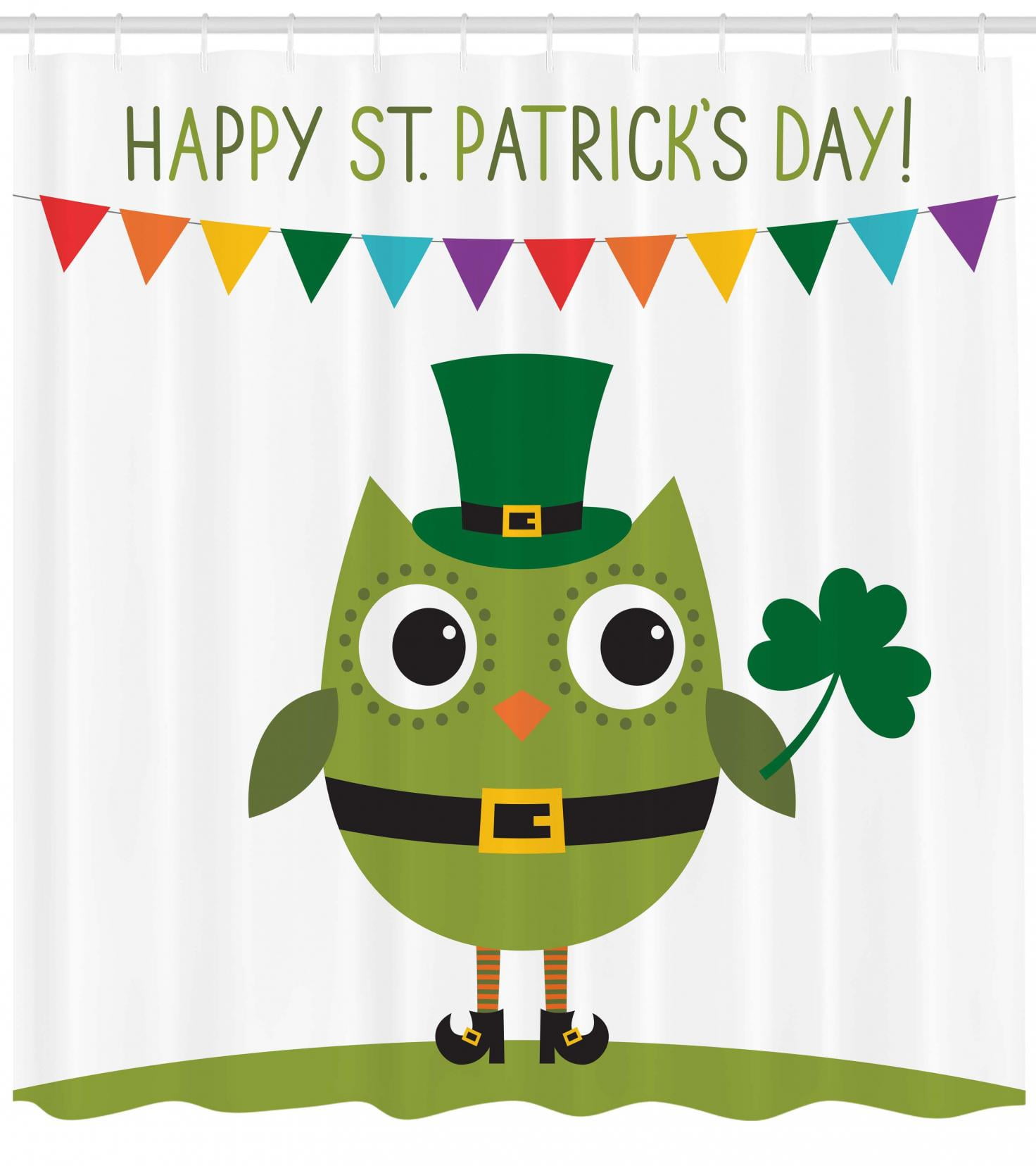 St Patrick S Day Shower Curtain Owl With Leprechaun Costume St Patrick S Day Shower Curtain Owl With Leprechaun Costume Greeting Design For Party Shamrock Pattern Fabric Bathroom Set Hooks Multicolor